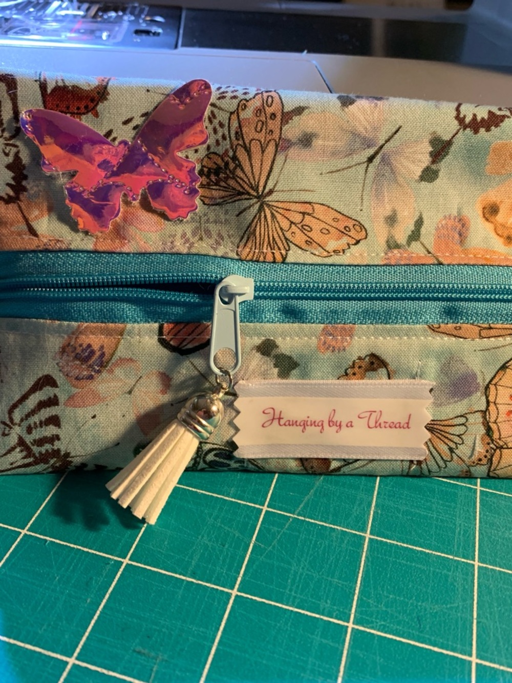 Teal Butterfly Pencil Case with Tassel